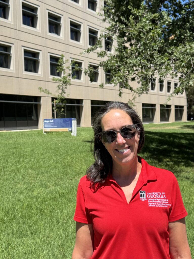 Alexa Lamm in front of Meyer Hall at UCDavis