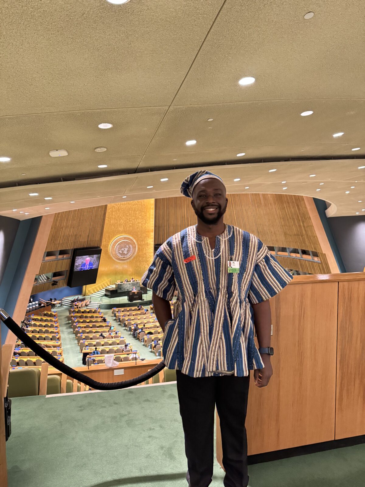 Michael Batame poses for a picture at the UN headquarters