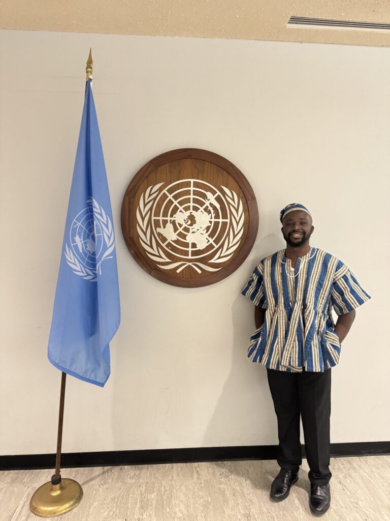 Michael Batame poses for a picture at the UN headquarters