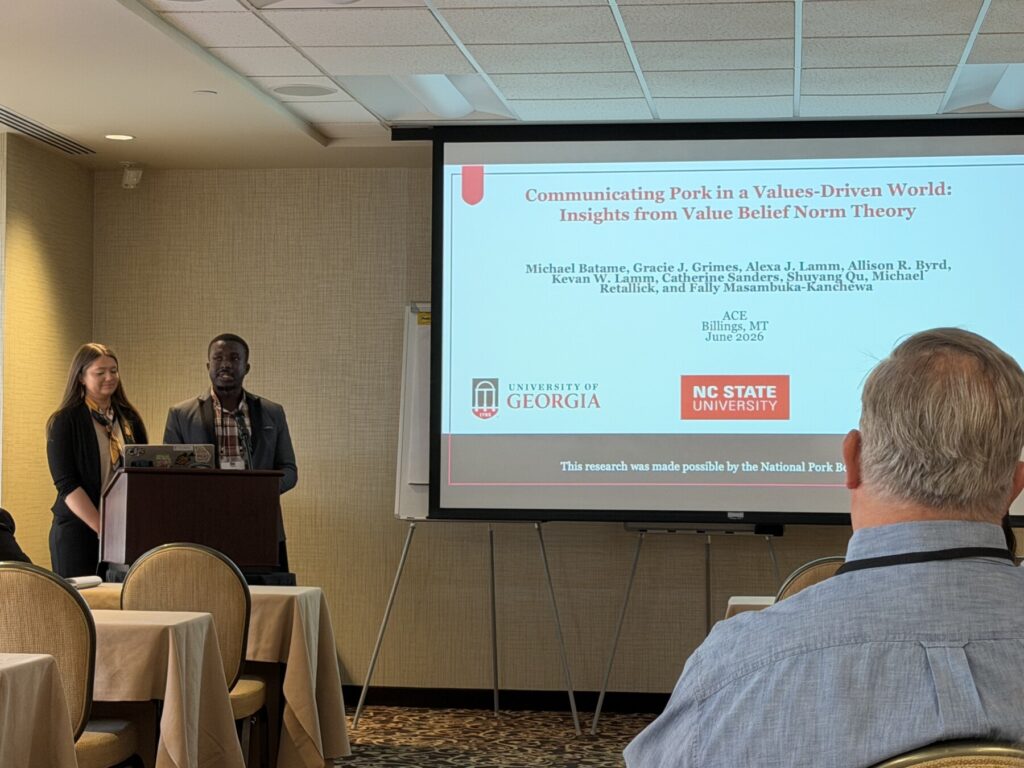 Gracie Grimes and Michael Batame giving an oral presentation at the ACE Conference, 2026.