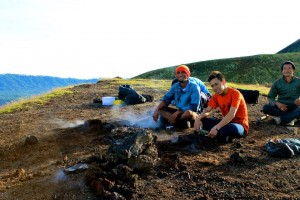 Our guides using the volcano's heat to make brekky